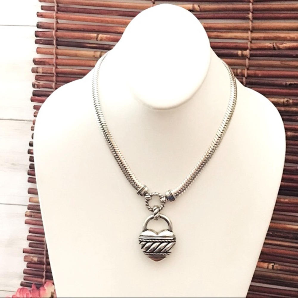 Brighton Large Puffy Heart Silver Tone Necklace